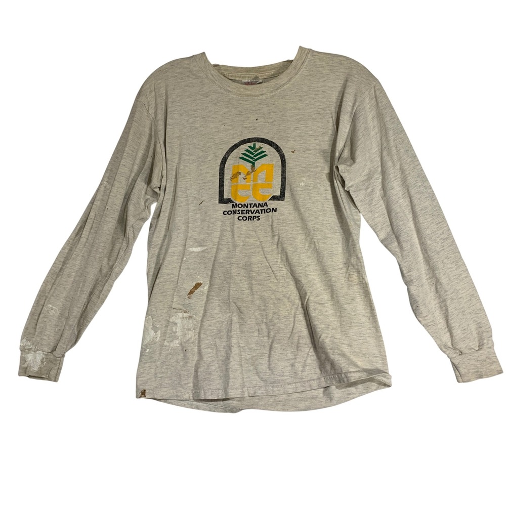 Vintage Grunge‎ Long Sleeve T Shirt Hanes Montana Conservation Corps  Beefy S